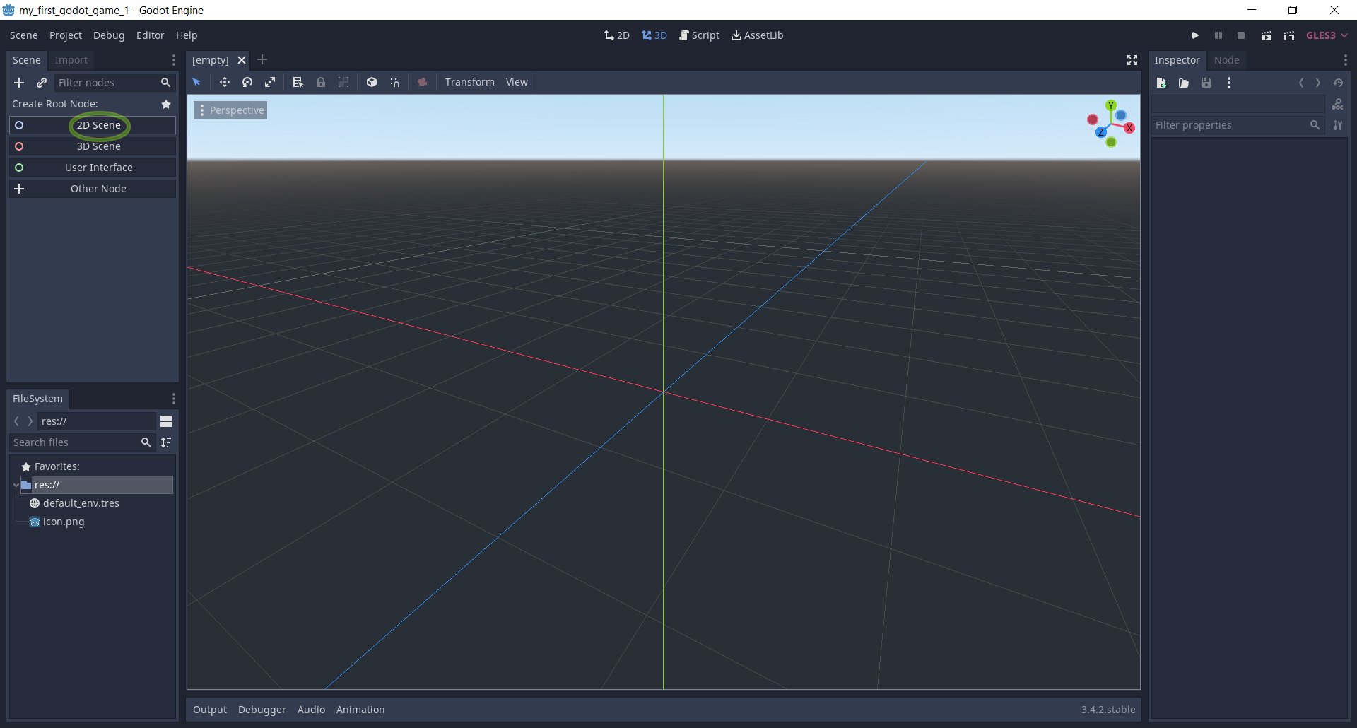 godot engine 3.4.2.stable.official -  root node   2d  -  
