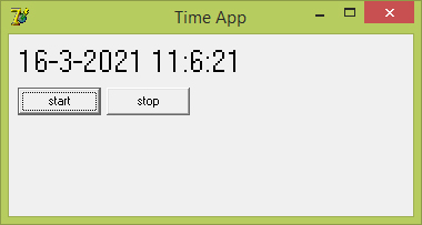 Приложение времени - шаг 10 - кнопки start и stop - работа приложения в действии