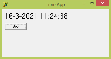 Приложение времени - шаг 11 - кнопка start/stop - приложение в действии - обновление времени возобновлено