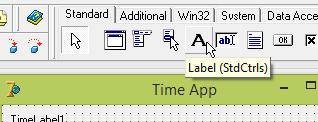 Приложение времени - шаг 2.1 - добавляем на форму TLabel из вкладки компонентов Standard